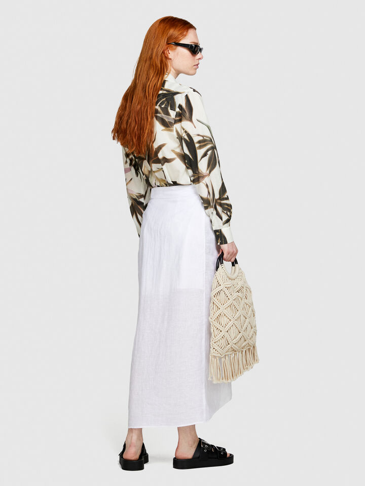 Pareo skirt in 100% linen - women's midi skirts - White | Sisley image number 3